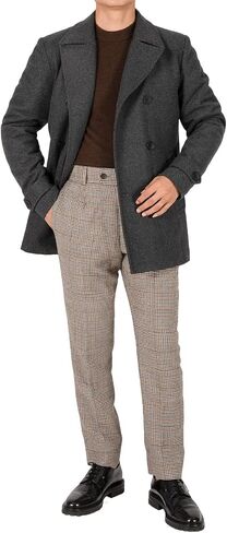 Bonnorth Men's Wool Blend Quilted Lined Double Breasted Pea Coat Winter Warm Classic Notched Collar Overcoat in Saudi Arabia