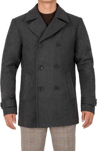 Bonnorth Men's Wool Blend Quilted Lined Double Breasted Pea Coat Winter Warm Classic Notched Collar Overcoat in Saudi Arabia