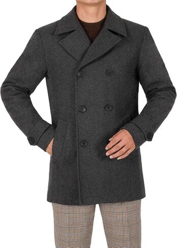 Bonnorth Men's Wool Blend Quilted Lined Double Breasted Pea Coat Winter Warm Classic Notched Collar Overcoat in Saudi Arabia