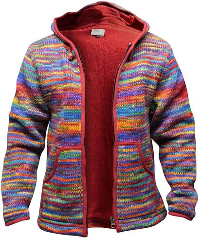 Shopoholic Fashion Tie Dye Hooded Wool Jacket, Fleece Lined Long Sleeve Full Zip Hoodie Hippie Sweater for Men in Kuwait