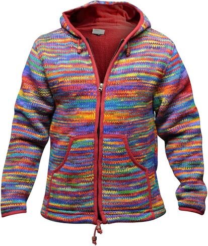 Shopoholic Fashion Tie Dye Hooded Wool Jacket, Fleece Lined Long Sleeve Full Zip Hoodie Hippie Sweater for Men in Kuwait