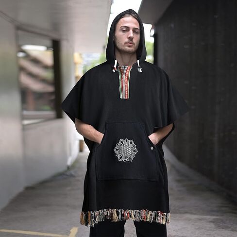 virblatt - Mexican poncho men | 100 % cotton | blanket poncho | reversible | wool poncho hippie Baja hoodie pancho cloak in Kuwait