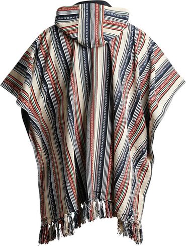 virblatt - Mexican poncho men | 100 % cotton | blanket poncho | reversible | wool poncho hippie Baja hoodie pancho cloak in Kuwait