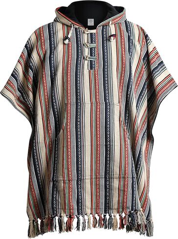 virblatt - Mexican poncho men | 100 % cotton | blanket poncho | reversible | wool poncho hippie Baja hoodie pancho cloak in Kuwait