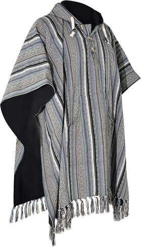 virblatt - Mexican poncho men | 100 % cotton | blanket poncho | reversible | wool poncho hippie Baja hoodie pancho cloak in Kuwait