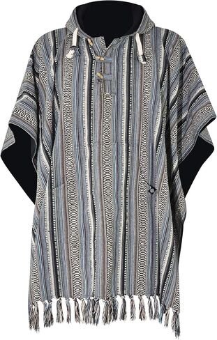 virblatt - Mexican poncho men | 100 % cotton | blanket poncho | reversible | wool poncho hippie Baja hoodie pancho cloak in Kuwait