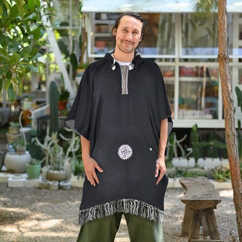 virblatt - Mexican poncho men | 100 % cotton | blanket poncho | reversible | wool poncho hippie Baja hoodie pancho cloak in Kuwait
