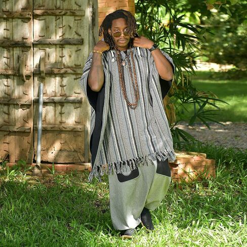 virblatt - Mexican poncho men | 100 % cotton | blanket poncho | reversible | wool poncho hippie Baja hoodie pancho cloak in Kuwait