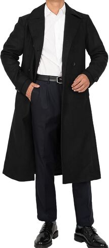 Men's Long Wool Blend Coat Double Breasted Trench Pea Coat Winter Wool Overcoat Top Coat in Saudi Arabia