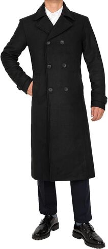 Men's Long Wool Blend Coat Double Breasted Trench Pea Coat Winter Wool Overcoat Top Coat in Saudi Arabia