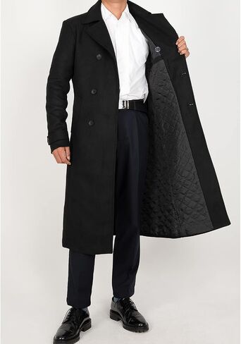 Men's Long Wool Blend Coat Double Breasted Trench Pea Coat Winter Wool Overcoat Top Coat in Saudi Arabia
