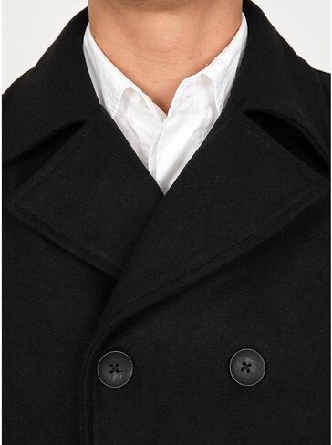 Men's Long Wool Blend Coat Double Breasted Trench Pea Coat Winter Wool Overcoat Top Coat in Saudi Arabia