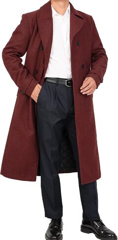 Men's Long Wool Blend Coat Double Breasted Trench Pea Coat Winter Wool Overcoat Top Coat in Saudi Arabia