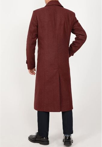 Men's Long Wool Blend Coat Double Breasted Trench Pea Coat Winter Wool Overcoat Top Coat in Saudi Arabia