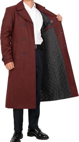 Men's Long Wool Blend Coat Double Breasted Trench Pea Coat Winter Wool Overcoat Top Coat in Saudi Arabia