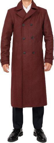 Men's Long Wool Blend Coat Double Breasted Trench Pea Coat Winter Wool Overcoat Top Coat in Saudi Arabia