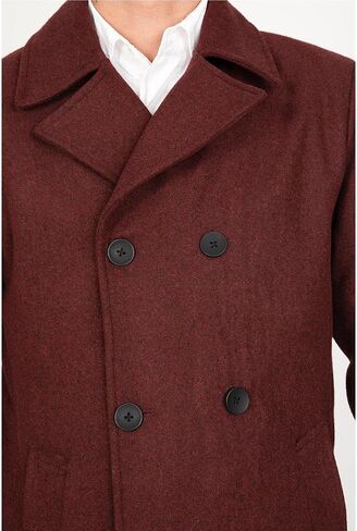 Men's Long Wool Blend Coat Double Breasted Trench Pea Coat Winter Wool Overcoat Top Coat in Saudi Arabia