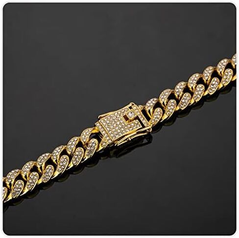 Nsitbbuery Hip Hop DJ Butterfly Buckle Bracelet 12MM Iced Out Cuban Chain Bracelet in Kuwait