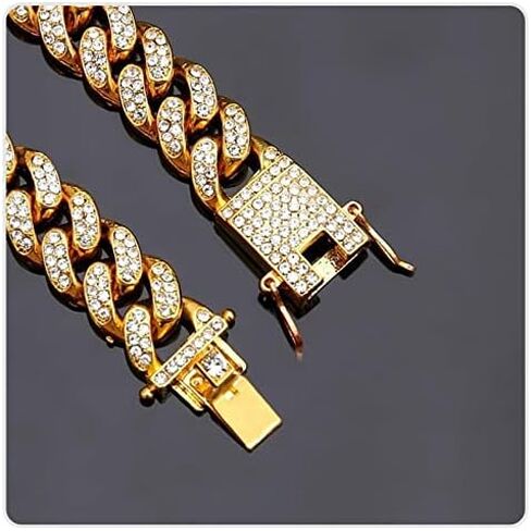 Nsitbbuery Hip Hop DJ Butterfly Buckle Bracelet 12MM Iced Out Cuban Chain Bracelet in Kuwait