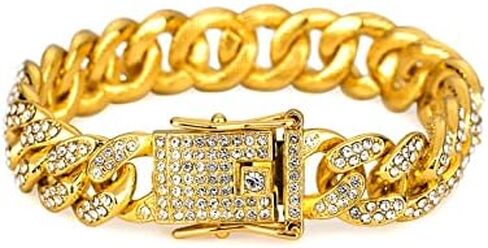 Nsitbbuery Hip Hop DJ Butterfly Buckle Bracelet 12MM Iced Out Cuban Chain Bracelet in Kuwait