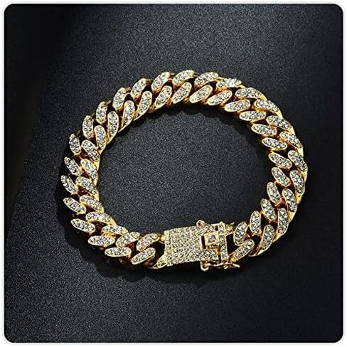 Nsitbbuery Hip Hop DJ Butterfly Buckle Bracelet 12MM Iced Out Cuban Chain Bracelet in Kuwait