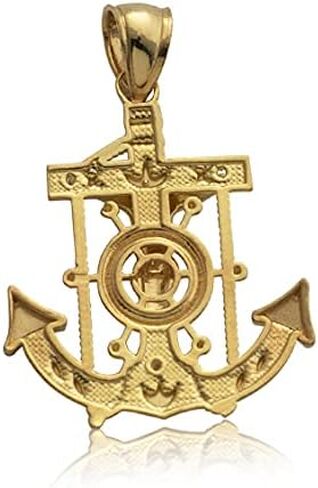 LoveBling 10K Yellow Gold Diamond Cut Jesus Cross/Anchor (1.00" x 0.70" ) in Kuwait