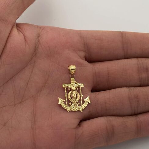 LoveBling 10K Yellow Gold Diamond Cut Jesus Cross/Anchor (1.00" x 0.70" ) in Kuwait