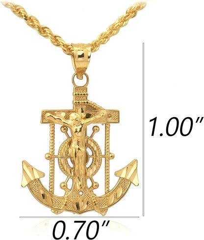 LoveBling 10K Yellow Gold Diamond Cut Jesus Cross/Anchor (1.00" x 0.70" ) in Kuwait