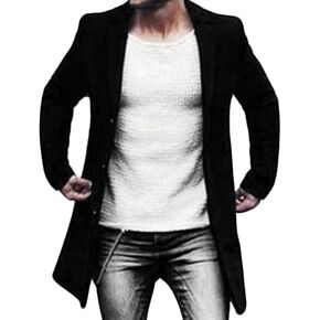 Men Wool Blend Single Breasted Overcoat Winter Slim Long Trench Coat Mid-Length Lightweight Notched Collar Jacket in Saudi Arabia