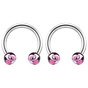 2pc Unique Hand-Painted Circular Barbell Lip 16g Mens Barbells Earrings 8mm Stainless Steel Jewelry Helix Balls Ring Piercing Horseshoe Septum 16 Gauge Surgical Nose Black & Pink in Saudi Arabia