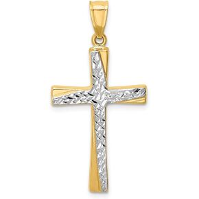 14k Yellow Gold Two Toned Diamond-cut Cross Pendant Charm - 37mm x 18mm in Saudi Arabia