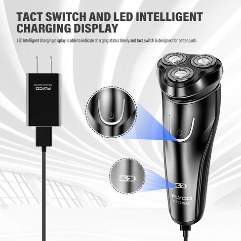 Electric Razor for Men,FLYCO Wet & Dry Mens Razors for Shaving Electric Cordless With Pop-up Trimmer,Rotary Razors Electric Shavers for Men Waterproof Rechargeable -Black in Kuwait