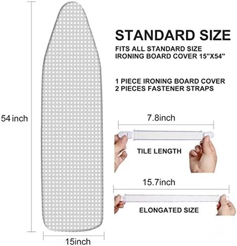 Ironing Board Cover and Pad Fits 15" x54" Standard Boards, Resist Scorching and Staining, 4 Layers Thick Padding Iron Board Cover with Elastic Edge and 2 Fastener Straps in Saudi Arabia