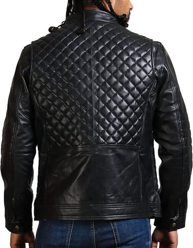Diamond Quilted Black Men's Fashion Lamb Leather Jacket in Saudi Arabia