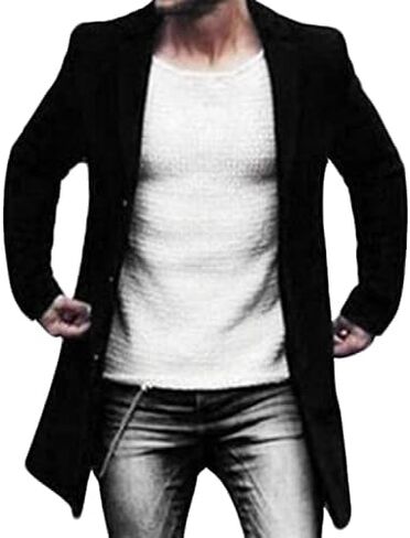 Men Wool Blend Single Breasted Overcoat Winter Slim Long Trench Coat Mid-Length Lightweight Notched Collar Jacket in Saudi Arabia
