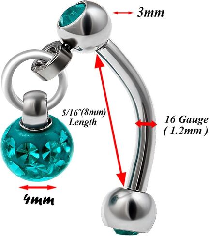 16g 5/16 Curved Barbell Dangle Earrings Cartilage Eyebrow Stud Tragus Helix Surgical Steel Crystal - Rose in Saudi Arabia