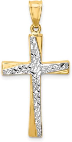 14k Yellow Gold Two Toned Diamond-cut Cross Pendant Charm - 37mm x 18mm in Saudi Arabia