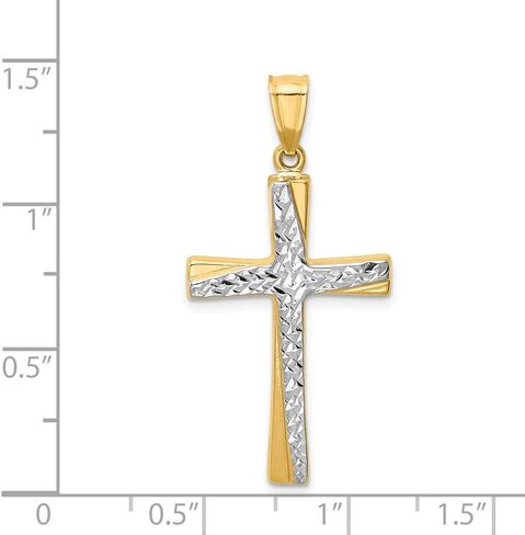14k Yellow Gold Two Toned Diamond-cut Cross Pendant Charm - 37mm x 18mm in Saudi Arabia