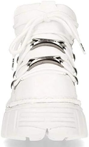 New Rock 106N-S8 Platform Shoes Metallic White Leather Biker Punk Gothic Boots in Kuwait
