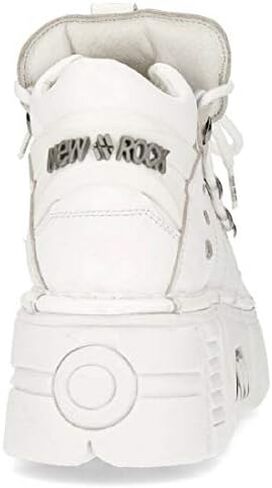 New Rock 106N-S8 Platform Shoes Metallic White Leather Biker Punk Gothic Boots in Kuwait