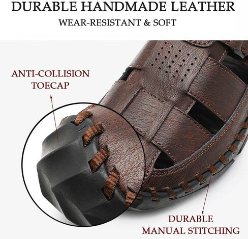 Bitiger Mens Closed Toe Leather Sandals Outdoor Fisherman Sporty Summer Shoes Breathable Loafer Slipper for Hiking Sporting in Saudi Arabia