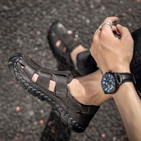 Bitiger Mens Closed Toe Leather Sandals Outdoor Fisherman Sporty Summer Shoes Breathable Loafer Slipper for Hiking Sporting in Saudi Arabia