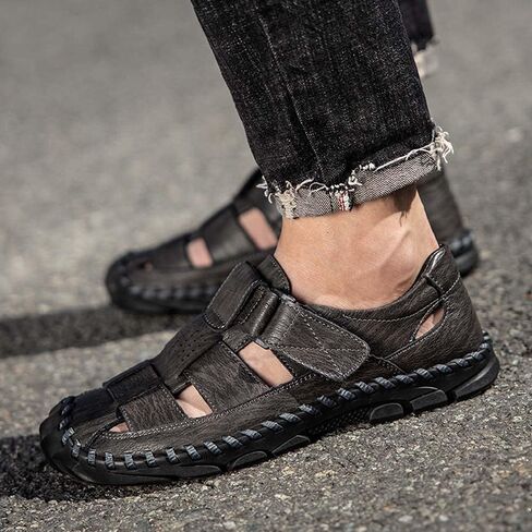 Bitiger Mens Closed Toe Leather Sandals Outdoor Fisherman Sporty Summer Shoes Breathable Loafer Slipper for Hiking Sporting in Saudi Arabia