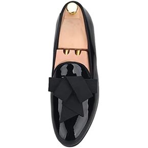 FERUCCI Men Plain Black Patent Leather with Black Ribbon Bow Slippers Loafers Prom Wedding in Kuwait