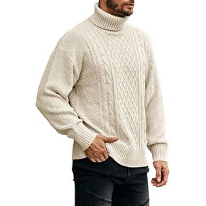 Angeun Mens Turtleneck Sweater Pullover Twisted Pattern Casual Loose Fit Thick Winter Long Sleeve Cable Knit Sweaters in Kuwait