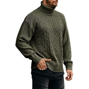 Angeun Mens Turtleneck Sweater Pullover Twisted Pattern Casual Loose Fit Thick Winter Long Sleeve Cable Knit Sweaters