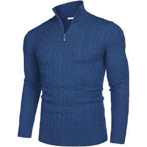 COOFANDY Men's Quarter Zip Sweater Slim Fit Casual Knitted Turtleneck Pullover Mock Neck Polo Sweater