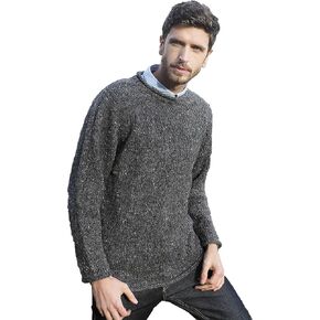 Aran Crafts Men's Irish Cable Knitted Curl Neck Sweater (100% Donegal Wool) in Saudi Arabia