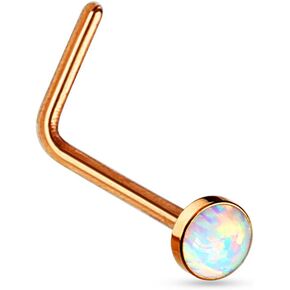 20G Synthetic Opal Set Flat Top PVD Over 316L Surgical Steel L bend Stud Nose Rings in Saudi Arabia