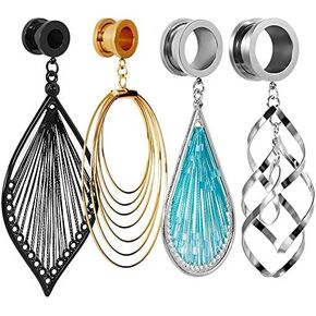 TBOSEN 8 PCS Stainless Steel Screw Ear Gauges Large Dangle Plugs Tunnels Expander Body Piercing Jewelry Set in Kuwait